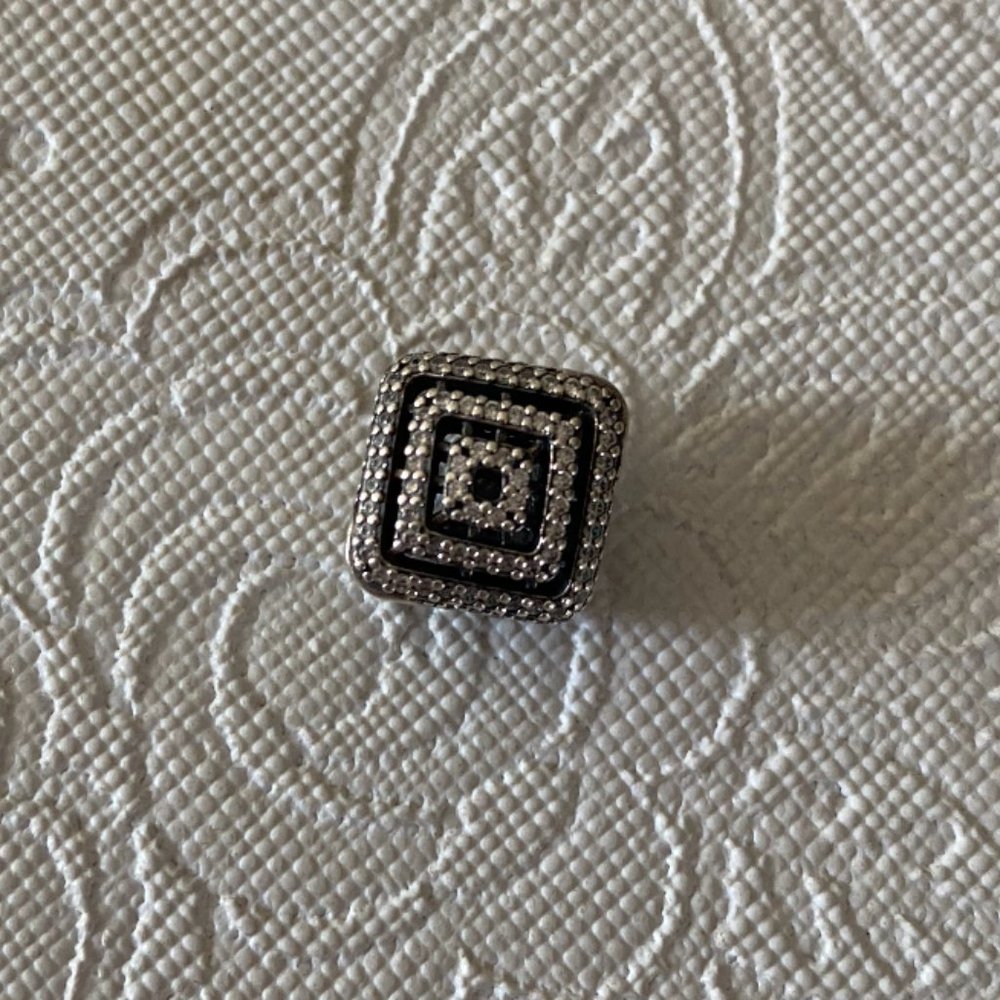 Authentic Retired Pandora Sterling Silver 925 Square CZ Charm